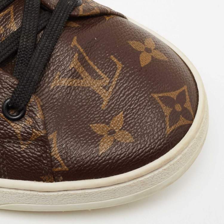 Pre Owned Louis Vuitton Brown/Black Monogram Canvas And Leather Frontrow Low Top Sneakers Size 43