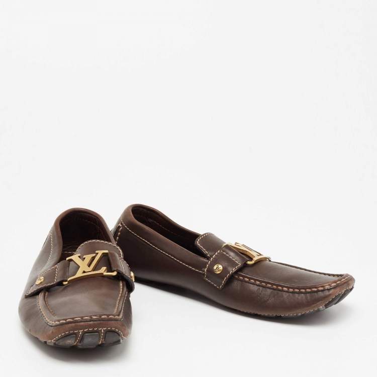 Pre Owned Louis Vuitton Dark Brown Leather Monte Carlo Slip On Loafers Size 41