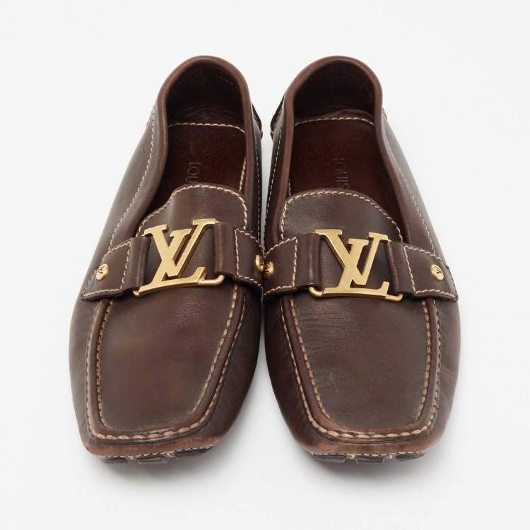 Pre Owned Louis Vuitton Dark Brown Leather Monte Carlo Slip On Loafers Size 41