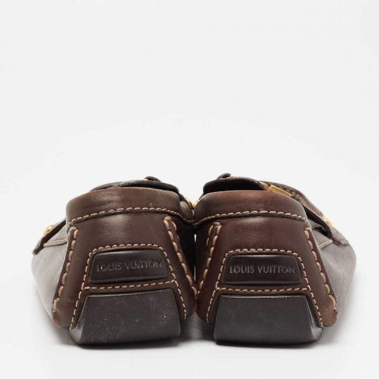 Pre Owned Louis Vuitton Dark Brown Leather Monte Carlo Slip On Loafers Size 41
