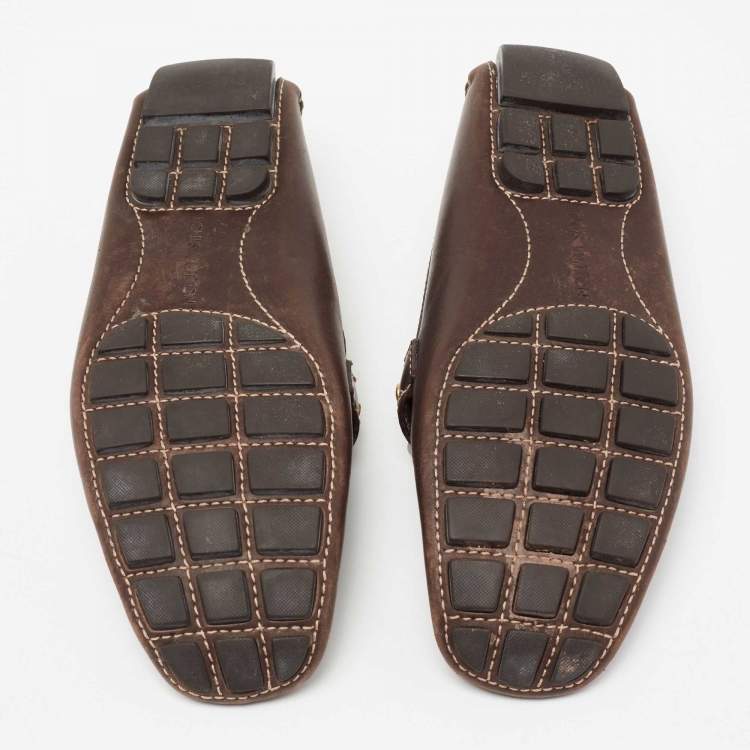Pre Owned Louis Vuitton Dark Brown Leather Monte Carlo Slip On Loafers Size 41
