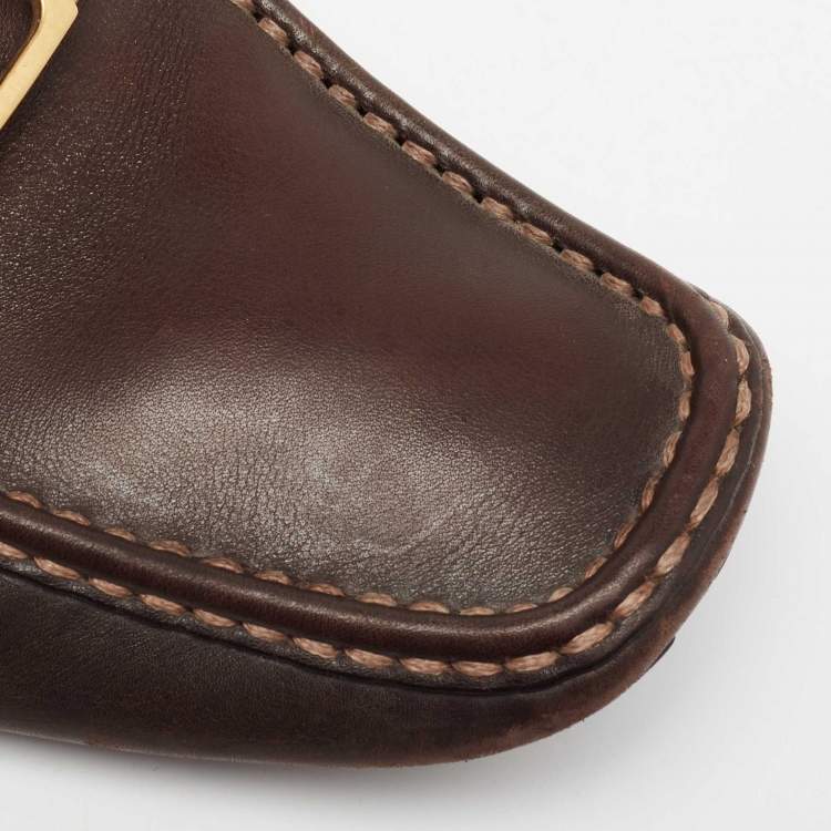Pre Owned Louis Vuitton Dark Brown Leather Monte Carlo Slip On Loafers Size 41