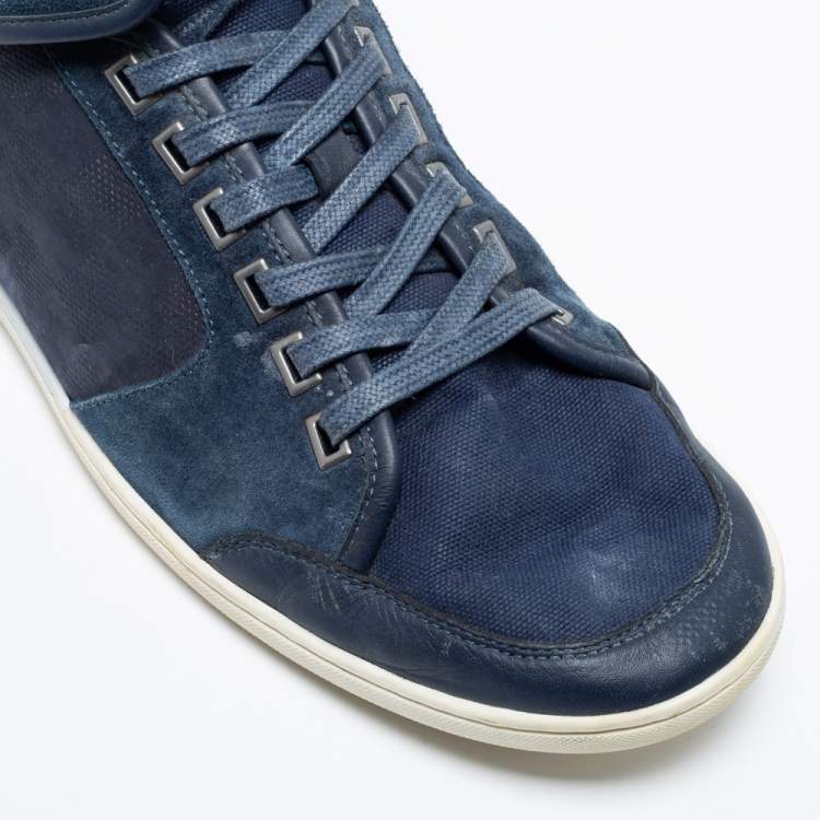 Pre Owned Louis Vuitton Navy Blue/Black Suede And Leather Lace Up Sneakers Size 42