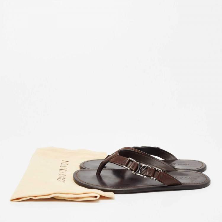 Pre Owned Louis Vuitton Brown Leather  Thong Sandals Size 40