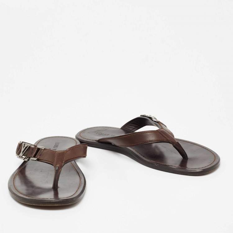 Pre Owned Louis Vuitton Brown Leather  Thong Sandals Size 40
