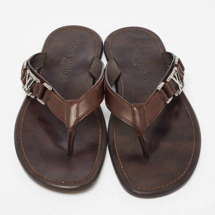 Pre Owned Louis Vuitton Brown Leather  Thong Sandals Size 40