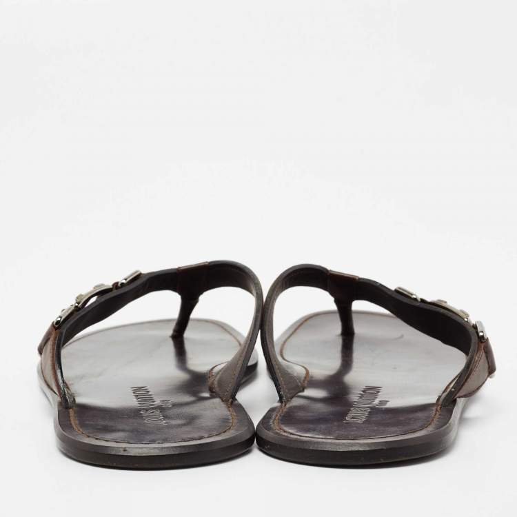Pre Owned Louis Vuitton Brown Leather  Thong Sandals Size 40