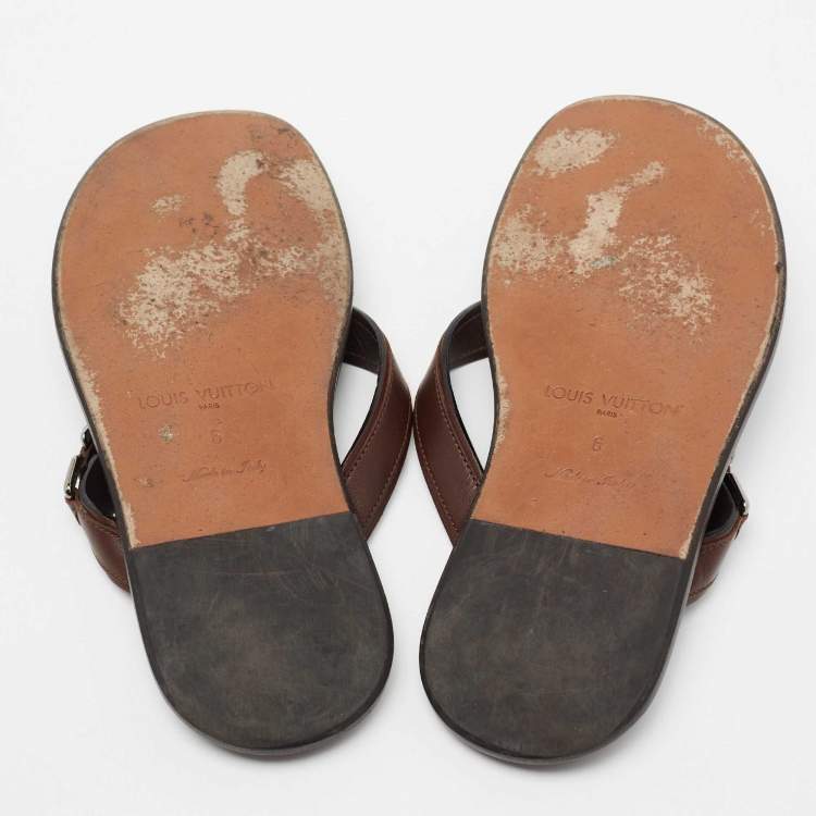 Pre Owned Louis Vuitton Brown Leather  Thong Sandals Size 40