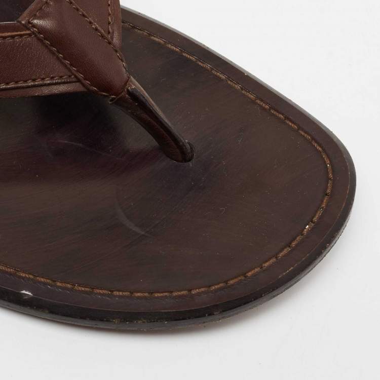 Pre Owned Louis Vuitton Brown Leather  Thong Sandals Size 40