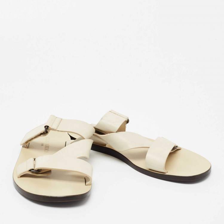 Pre Owned Louis Vuitton White Leather Criss Cross Strap Flat Sandals Size 40