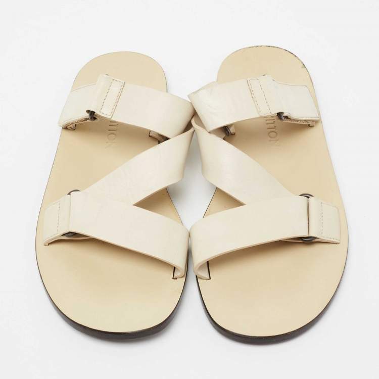 Pre Owned Louis Vuitton White Leather Criss Cross Strap Flat Sandals Size 40