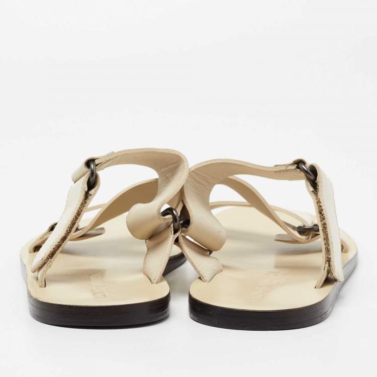 Pre Owned Louis Vuitton White Leather Criss Cross Strap Flat Sandals Size 40