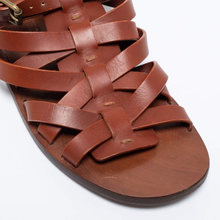 Pre Owned Louis Vuitton Brown Leather Strappy Flat Sandals Size 41