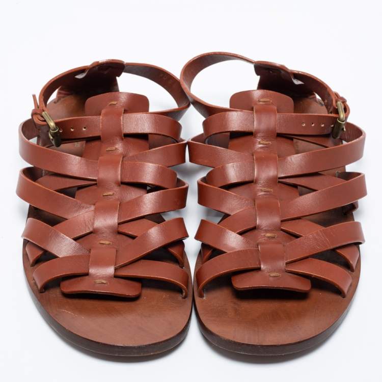Pre Owned Louis Vuitton Brown Leather Strappy Flat Sandals Size 41