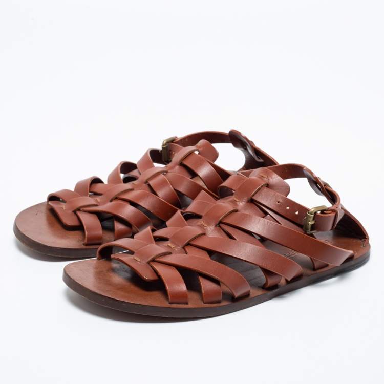 Louis Vuitton Brown Leather Strappy Flat Sandals Size 41 Louis