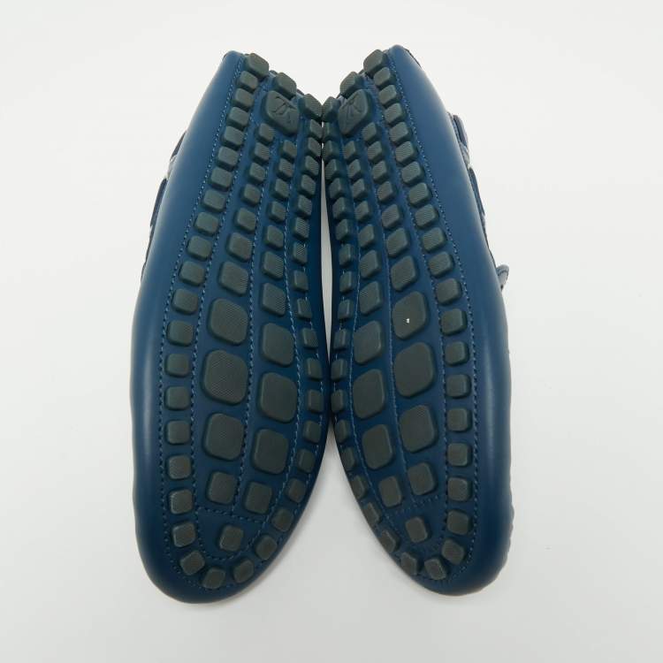 Pre Owned Louis Vuitton Blue Leather Bow Arizona Loafers Size 43