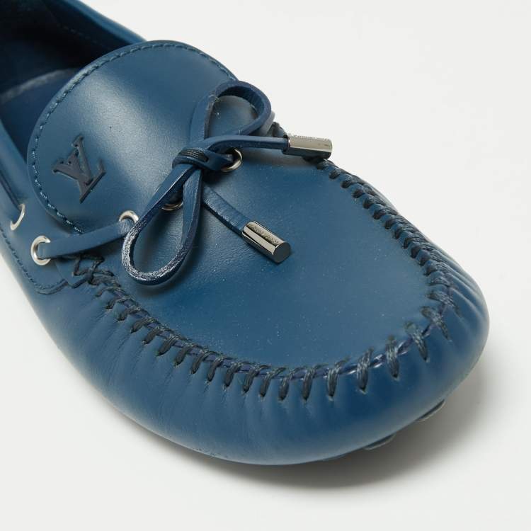 Pre Owned Louis Vuitton Blue Leather Bow Arizona Loafers Size 43