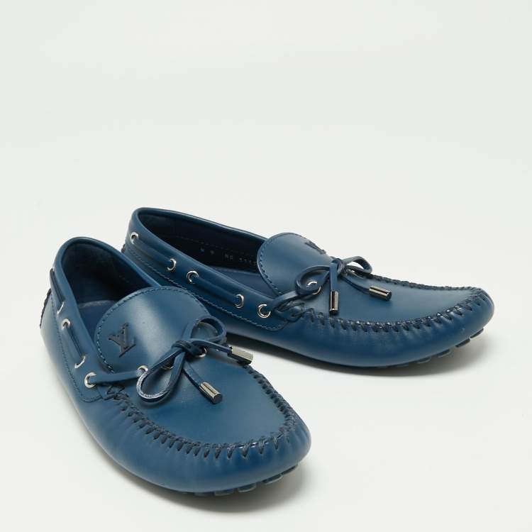 Pre Owned Louis Vuitton Blue Leather Bow Arizona Loafers Size 43