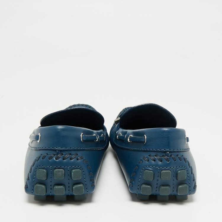 Pre Owned Louis Vuitton Blue Leather Bow Arizona Loafers Size 43