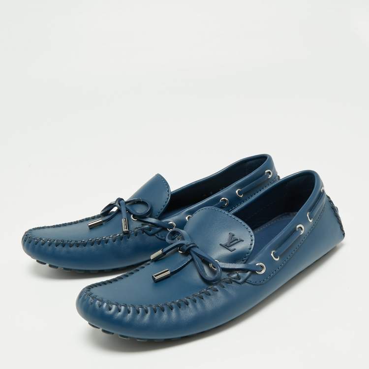 Pre Owned Louis Vuitton Blue Leather Bow Arizona Loafers Size 43