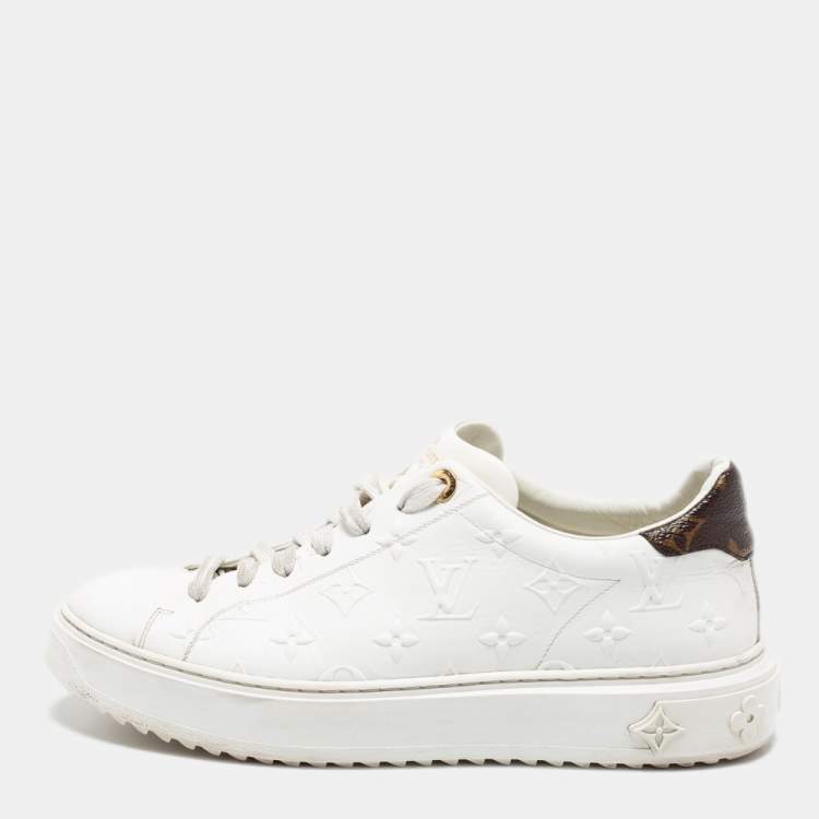 Louis Vuitton White/Brown Monogram Leather Time Out Sneakers Size