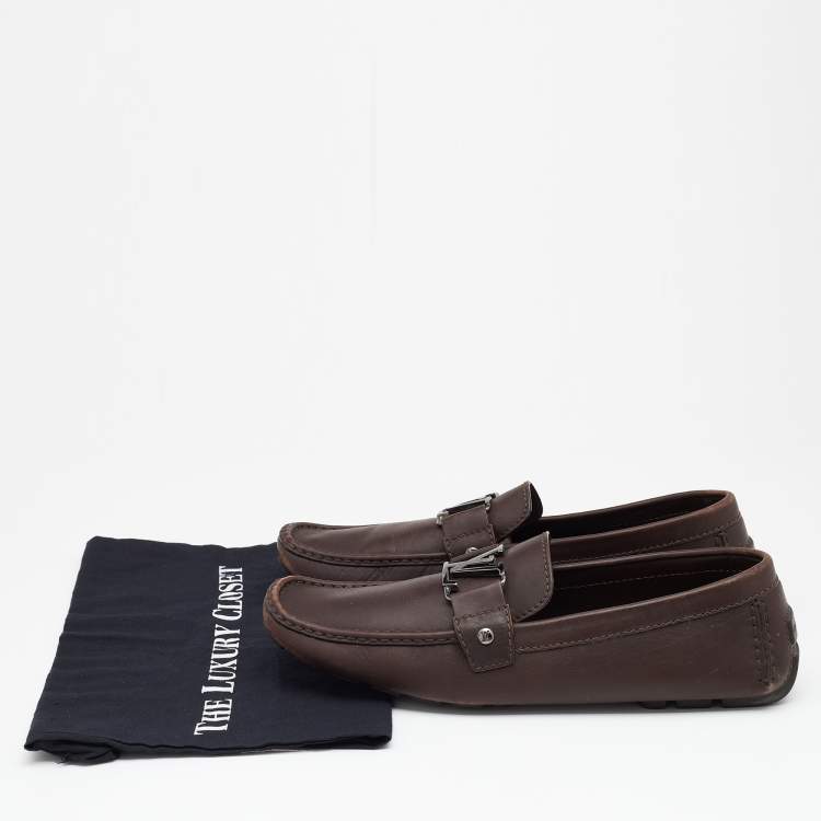 Pre Owned Louis Vuitton Brown Leather Hockenheim Slip On Loafers Size 43.5