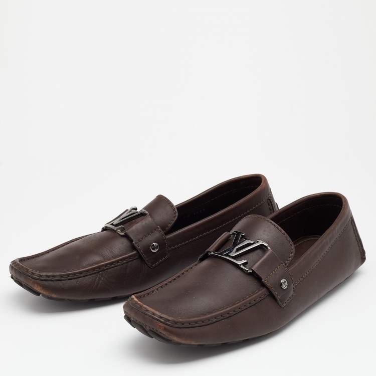 Pre Owned Louis Vuitton Brown Leather Hockenheim Slip On Loafers Size 43.5