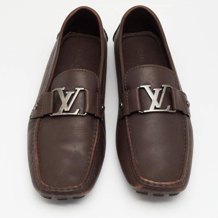 Pre Owned Louis Vuitton Brown Leather Hockenheim Slip On Loafers Size 43.5