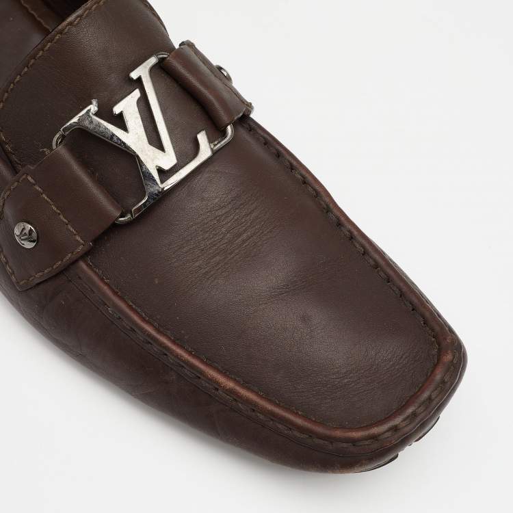 Pre Owned Louis Vuitton Brown Leather Hockenheim Slip On Loafers Size 43.5