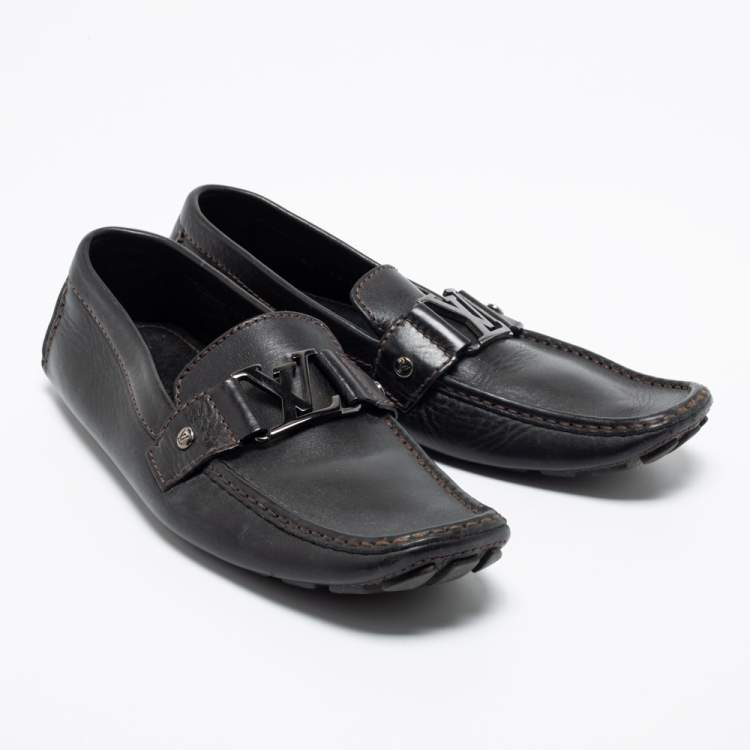 Pre Owned Louis Vuitton Black Leather Monte Carlo Loafers Size 42.5