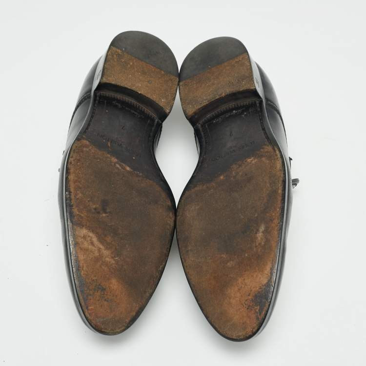 Pre Owned Louis Vuitton Black Leather Slip On Loafers Size 41