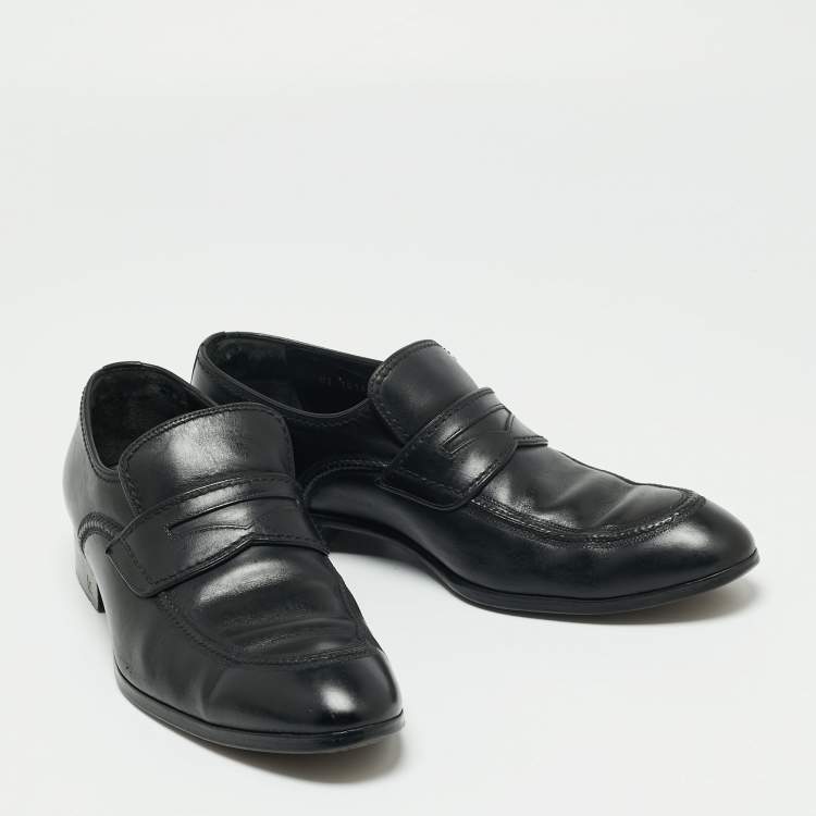 Pre Owned Louis Vuitton Black Leather Slip On Loafers Size 41