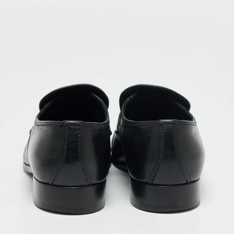 Pre Owned Louis Vuitton Black Leather Slip On Loafers Size 41
