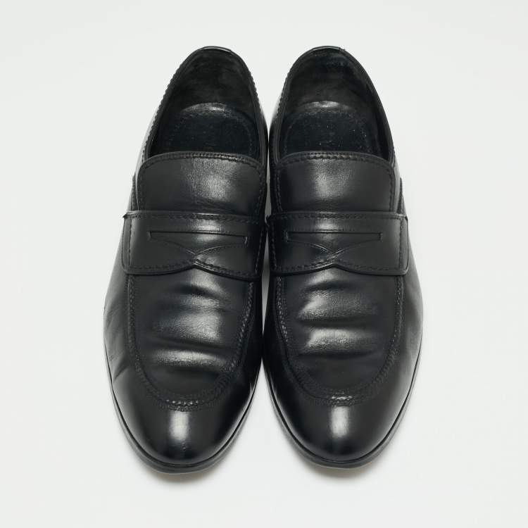 Pre Owned Louis Vuitton Black Leather Slip On Loafers Size 41