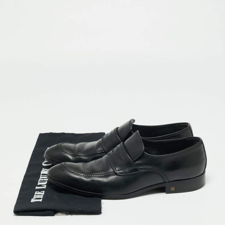 Pre Owned Louis Vuitton Black Leather Slip On Loafers Size 41