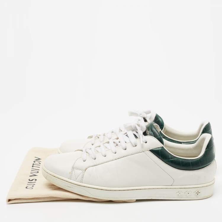 Pre Owned  Louis Vuitton White Leather And Croc Embossed Luxembourg Sneakers Size 41.5