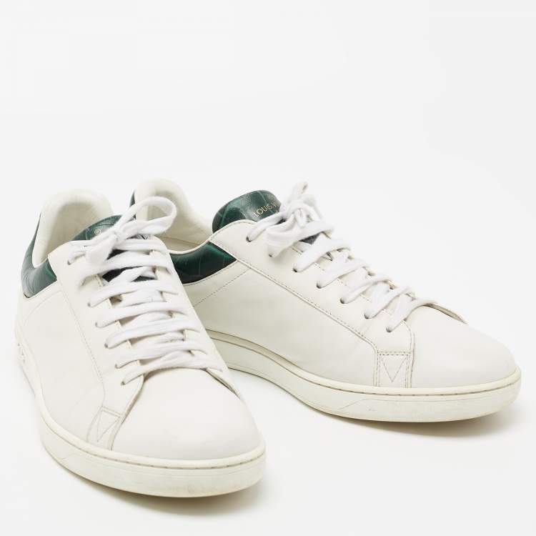 Pre Owned  Louis Vuitton White Leather And Croc Embossed Luxembourg Sneakers Size 41.5