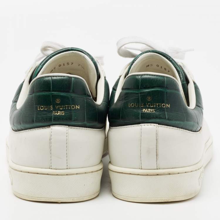 Pre Owned  Louis Vuitton White Leather And Croc Embossed Luxembourg Sneakers Size 41.5