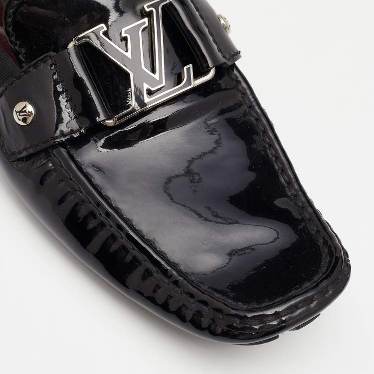 Pre Owned Louis Vuitton Black Patent Leather Monte Carlo Slip On Loafers Size 41.5