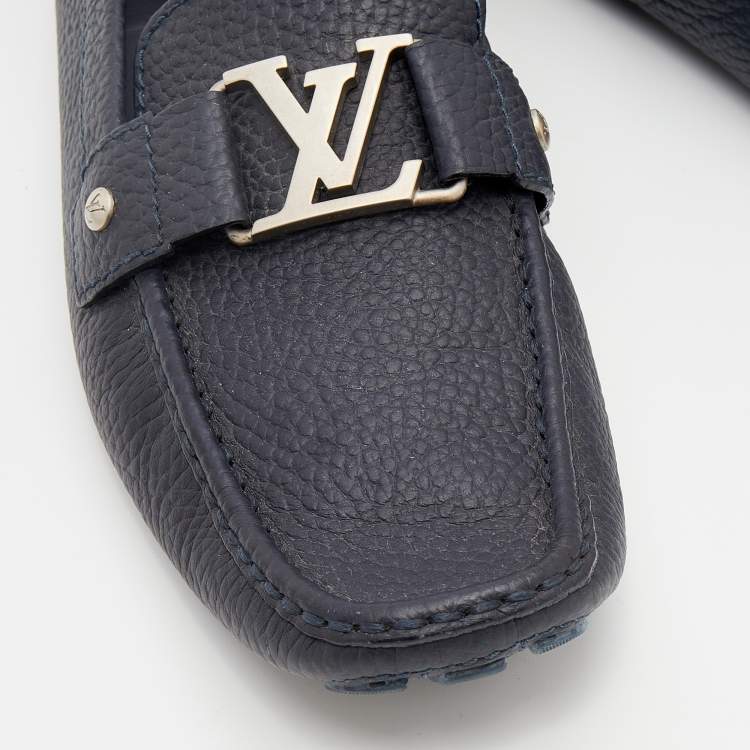 Pre Owned Louis Vuitton Navy Blue Leather Montaigne Slip On Loafers Size 41.5
