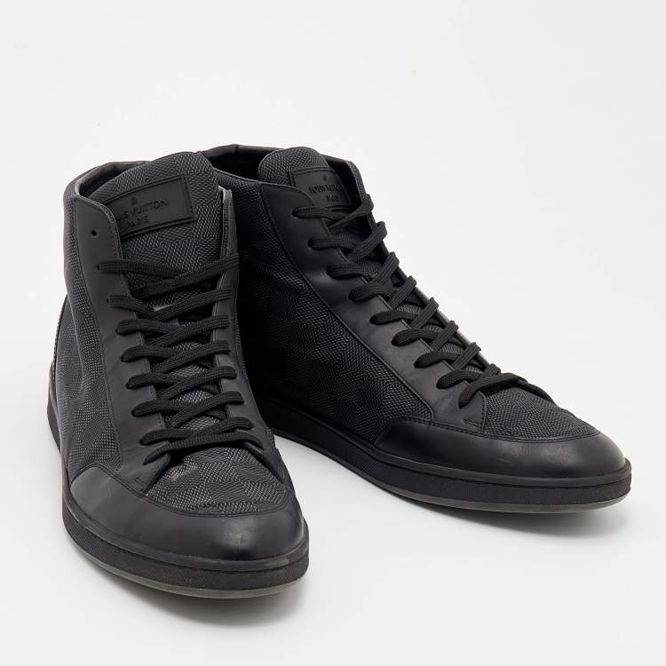 Pre Owned Louis Vuitton Damier Graphite Nylon And Leather Offshore High Top Sneakers Size 44