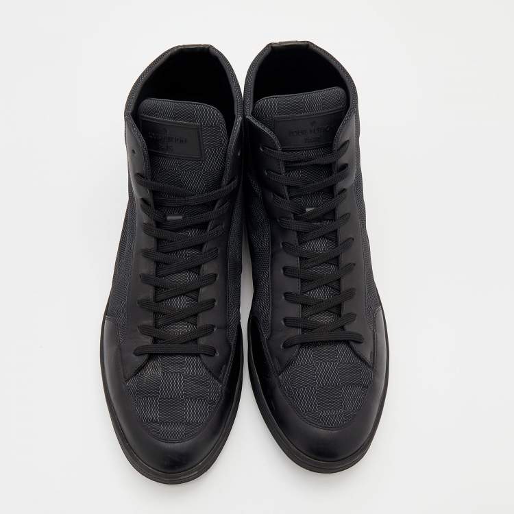 Pre Owned Louis Vuitton Damier Graphite Nylon And Leather Offshore High Top Sneakers Size 44