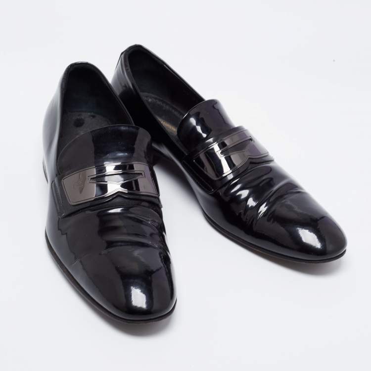 Pre Owned Louis Vuitton Black Patent Leather Slip On Loafers Size 42