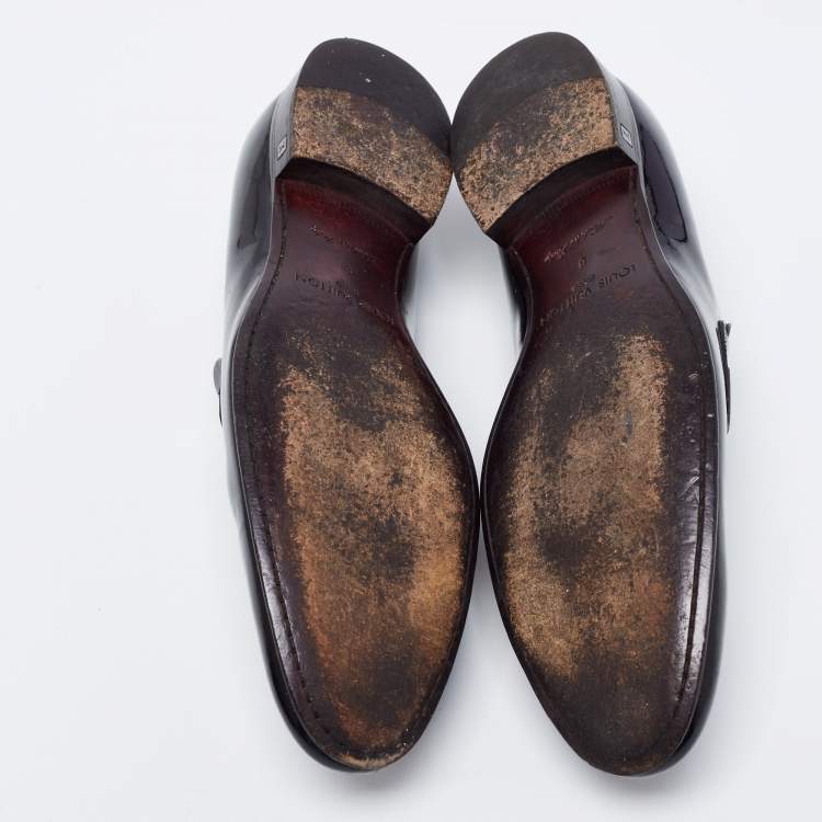 Pre Owned Louis Vuitton Black Patent Leather Slip On Loafers Size 42