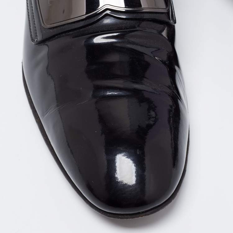 Pre Owned Louis Vuitton Black Patent Leather Slip On Loafers Size 42
