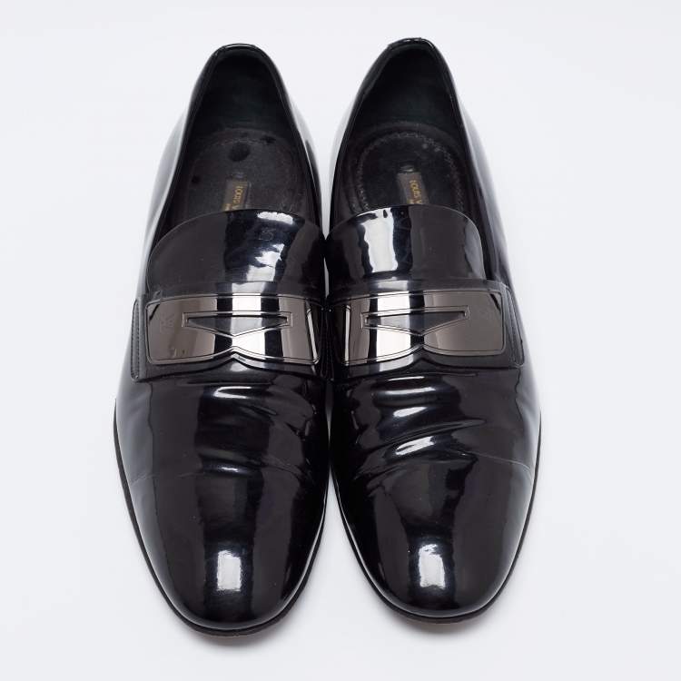 Pre Owned Louis Vuitton Black Patent Leather Slip On Loafers Size 42