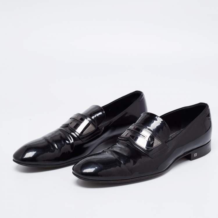 Pre Owned Louis Vuitton Black Patent Leather Slip On Loafers Size 42