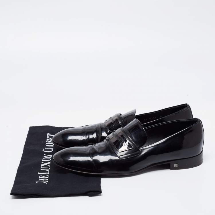 Pre Owned Louis Vuitton Black Patent Leather Slip On Loafers Size 42