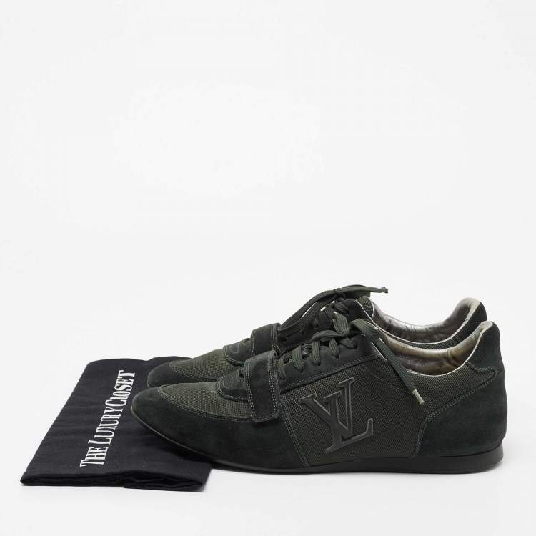 Pre Owned Louis Vuitton Green Suede And Mesh Lace Up Sneakers Size 42.5