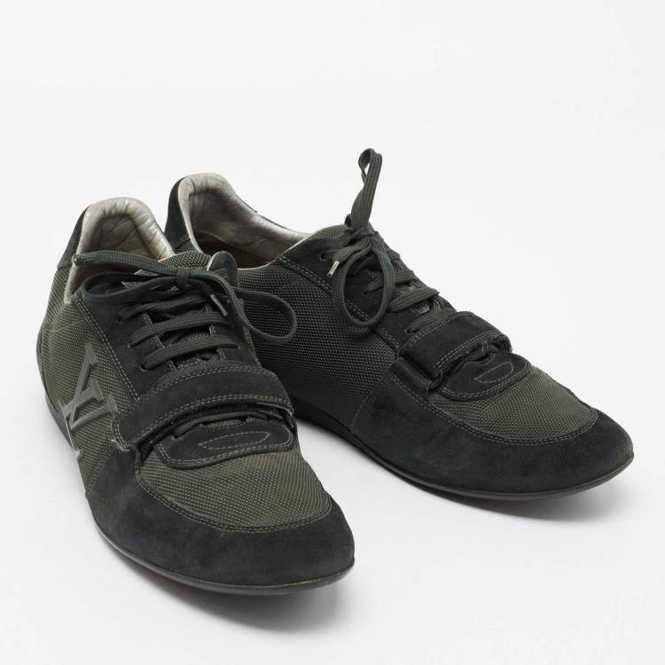 Pre Owned Louis Vuitton Green Suede And Mesh Lace Up Sneakers Size 42.5